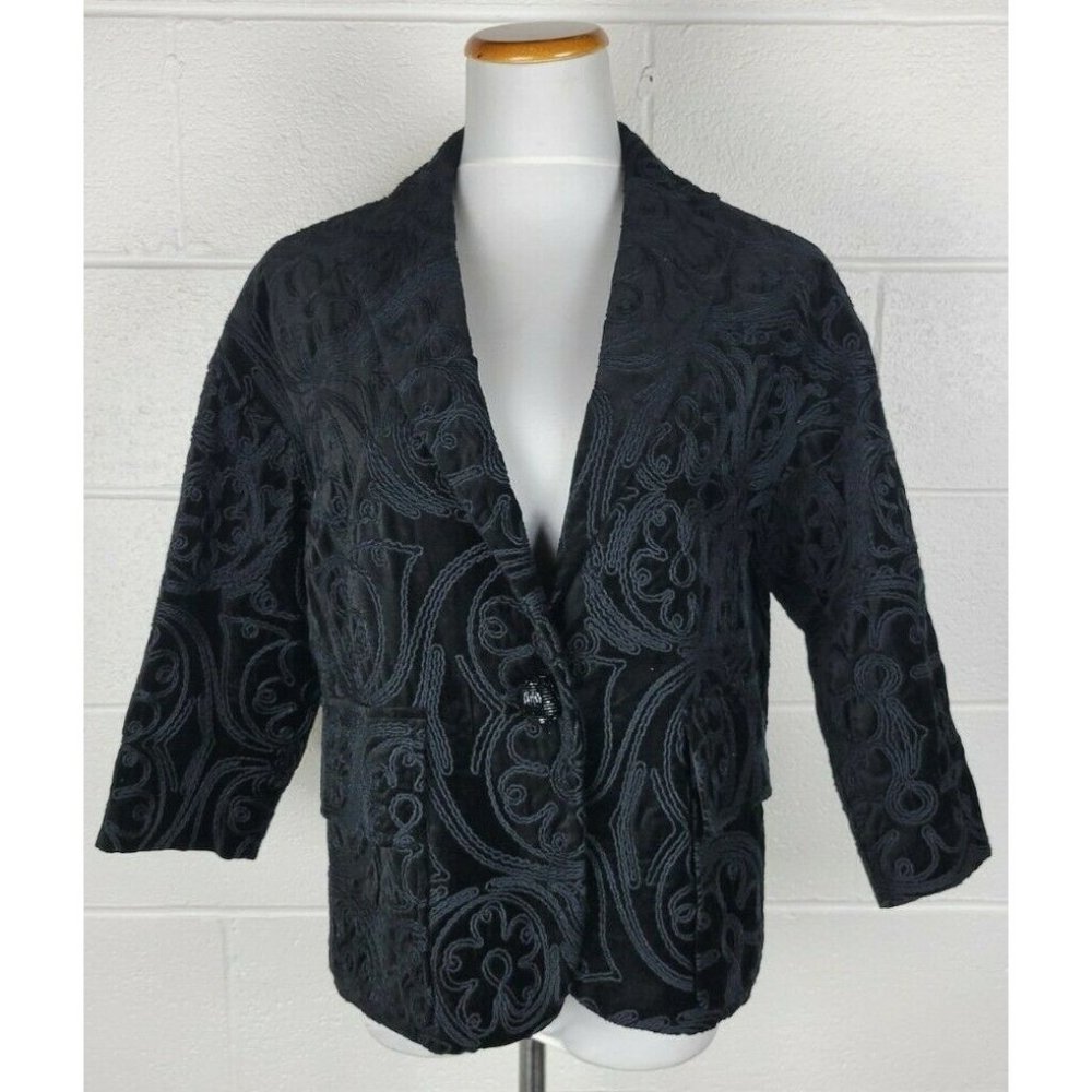 NWOT‎ Nanette Lepore Take A Chance Embroidered Black Velvet Jacket Blazer M